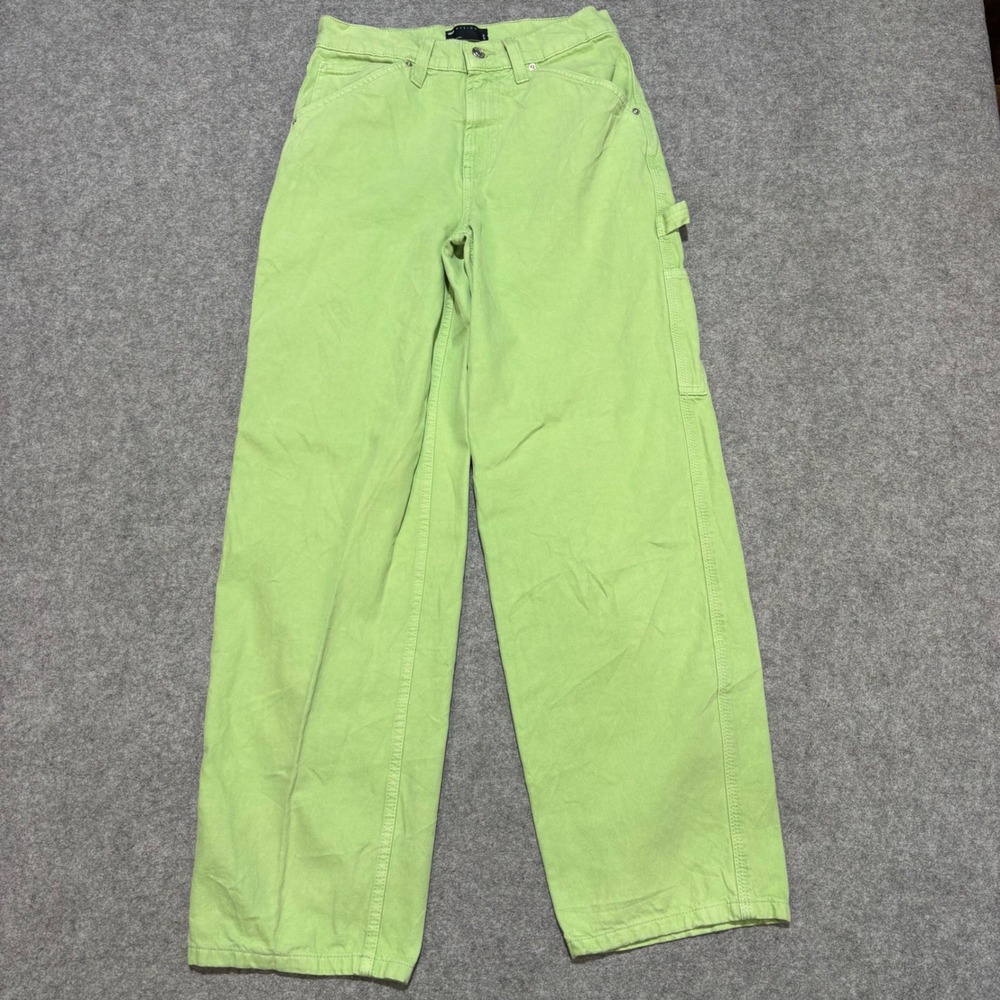 ASOS DESIGN Lime Green Carpenter Pants Wide Leg Utility Trousers 26/32